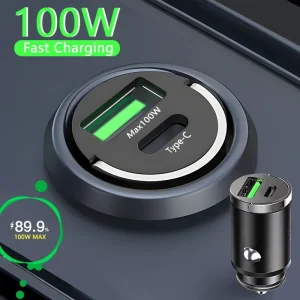מטען לרכב מיני 100W - טעינה מהירה לאייפון, אנדרואיד