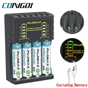 מטען סוללות AA,AAA - 4 חריצים חכם USB-C
