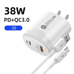 מטען קיר כפול QC PD 20W - עם כבל Type C - מהיר