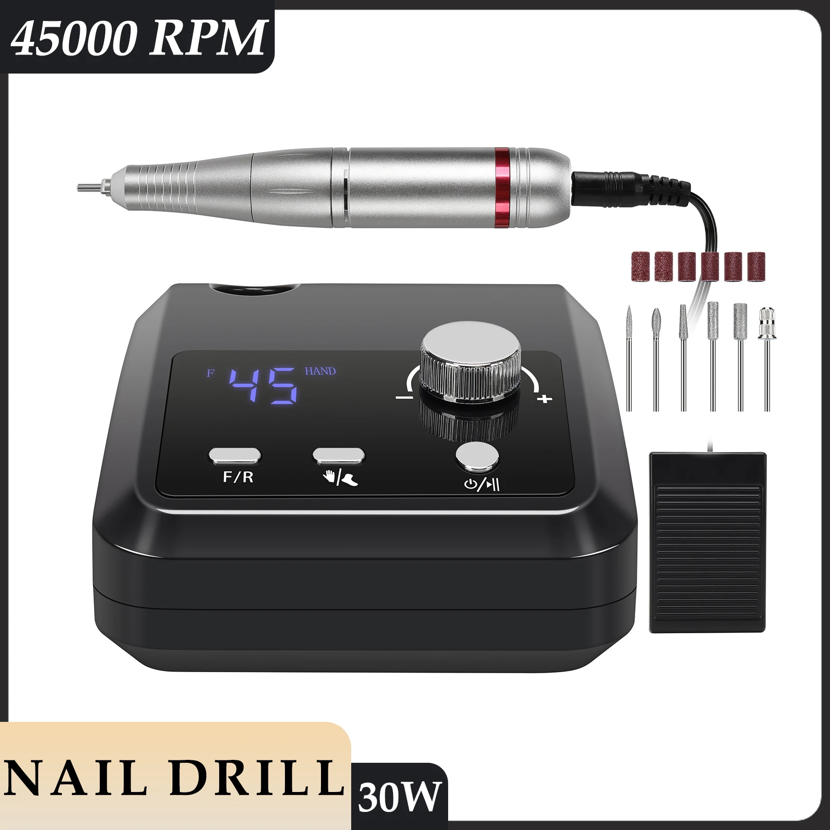 מכונת שיוף ציפורניים מקצועית - 45000RPM עם מסך LCD