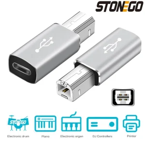 ממיר USB-C לאלומיניום לציוד מוזיקה ומדפסת
