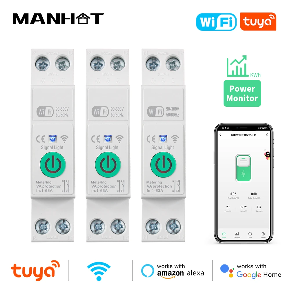 מפסק חכם WiFi Tuya - עם מדידת צריכת חשמל