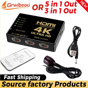 מפצל HDMI 4K - 5 כניסות ל-1 יציאה - סוויצ'ר איכותי