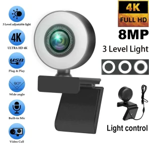 מצלמת רשת 8MP Full HD למחשב - בקרת אור ומיקרופון