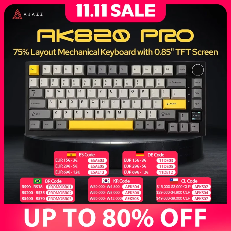 מקלדת מכנית גיימינג Ajazz AK820 - אלחוטית עם חוגה