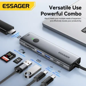 מתאם USB C 7 ב-1 Essager, HDMI, טעינה, SD,TF