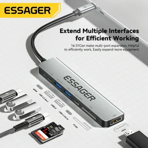מתאם USB C למחשב נייד - HDMI, USB 3.0 , Essager