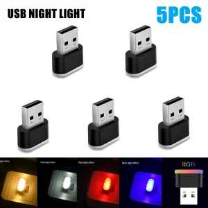 סט 5 נורות לילה מיני USB לרכב - תאורת אווירה מעוצבת