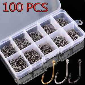 סט קרסי דייג 100 יח' - קרס ברזל פחמן סדרה 10