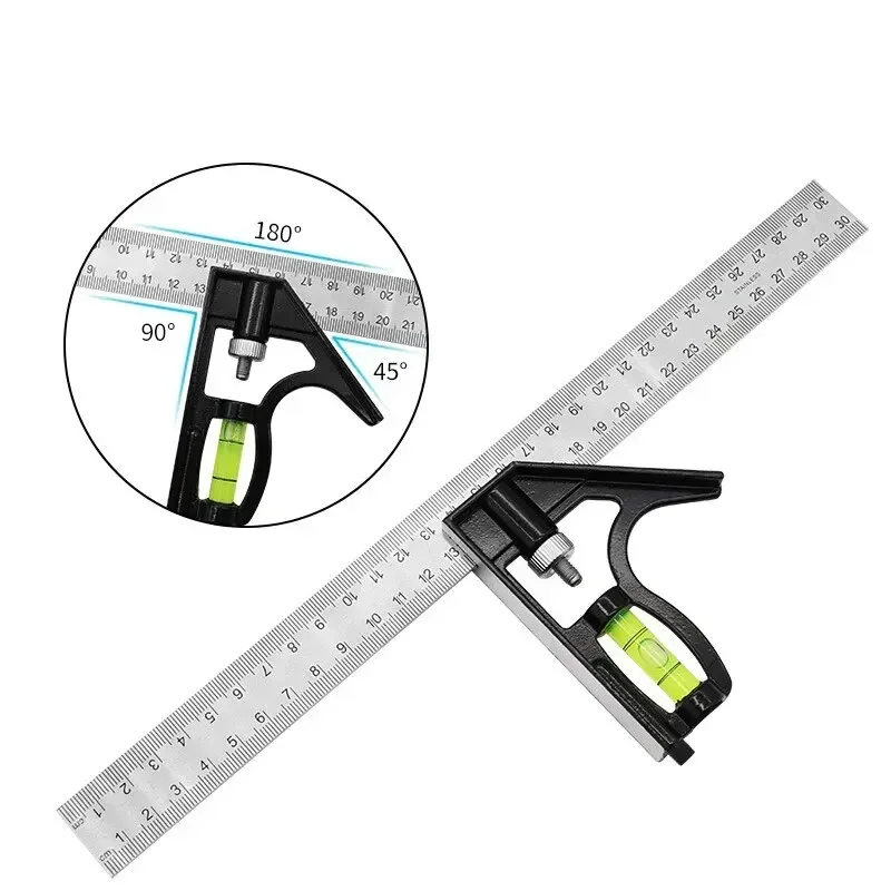 סרגל זווית משולבת נירוסטה 300 מ,מ- כלי נגרות מקצועי