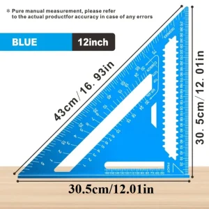 סרגל משולש נגרות, אלומיניום מדויק + מד זווית נייד
