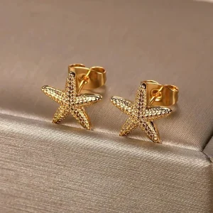עגילי כוכב ים וינטג'- עגילי סטודנט נירוסטה לנשים