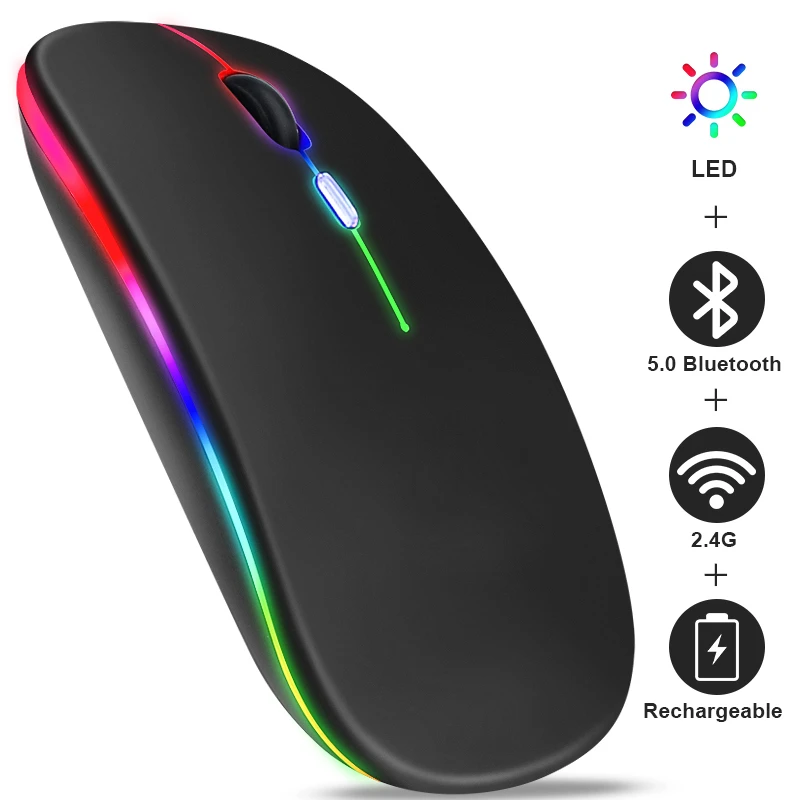 עכבר אלחוטי Bluetooth נטען- USB 2.4GHz RGB למחשב