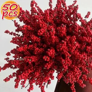 ענפי פירות אדומים מלאכותיים לחג המולד - קישוטים