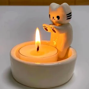פמוט נר Cartoon Cat - קישוט משרד ביתי חמוד