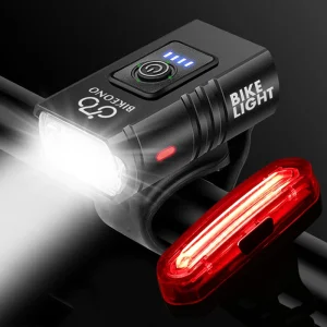 פנס אופניים T6 LED נטען USB - קדמי ואחורי