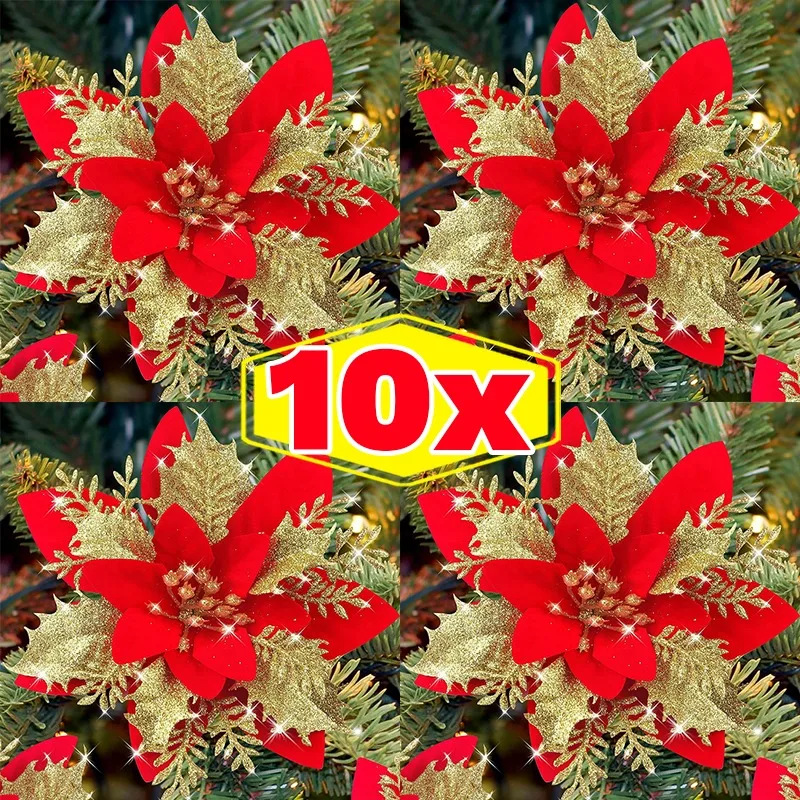 פרחי קישוט עץ חג המולד זוהרים - 10 יחידות
