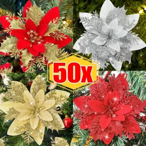 פרחי קישוט עץ חג מולד נוצצים- 50,5 יחידות