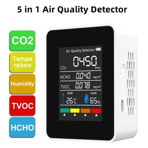 צג איכות אוויר 5 ב-1 - CO2, לחות, טמפרטורה