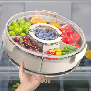 צלחת אחסון פירות יבשים מסתובבת 5 תאים עם מכסה