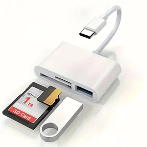 קורא כרטיסי זיכרון USB C 3 ב-1 - iPhone, iPad, Mac