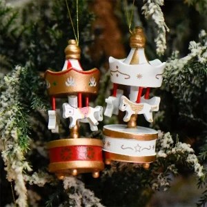 קישוטי סוס נדנדה מעץ לחג המולד - 6 יחידות