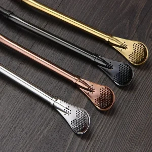 קשיות Yerba Mate מנירוסטה, 4 יח' + מברשת