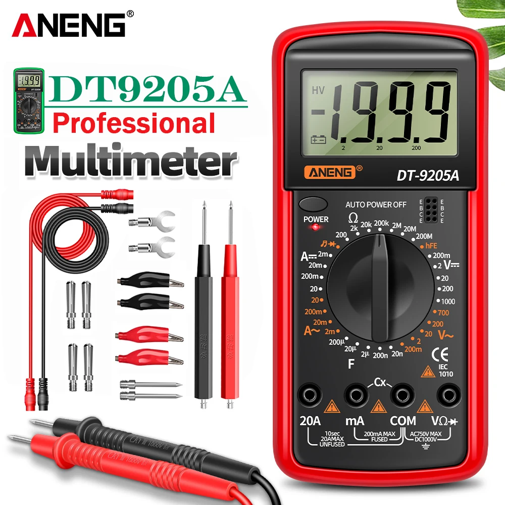 רב מודד דיגיטלי ANENG DT9205A - בדיקת מתח חשמל