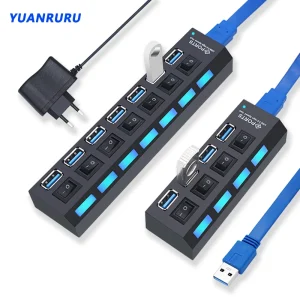 רכזת USB 3.0 - מפצל USB מרובה יציאות עם מתג