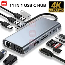 רכזת USB C 11 ב-1, HDMI, USB 3.0, טעינה מהירה למקבוק
