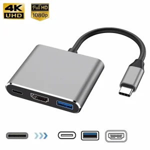 רכזת USB-C 3 ב-1, HDMI, USB 3.0 וטעינה למקבוק