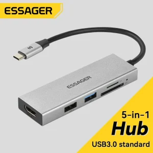 רכזת USB C 5 ב-1 Essager, HDMI, USB 3.0 למחשב