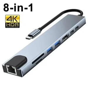 רכזת USB C 8 ב-1 למחשב נייד - HDMI, PD, RJ45