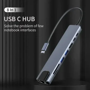 רכזת USB C 8 ב-1 - מתאם HDMI, קורא כרטיסים ועוד