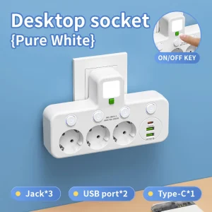 רצועת כוח EU עם מתג- קיר, USB, סינון רשת