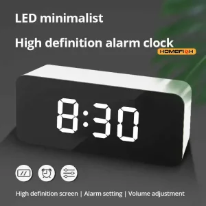 שעון מעורר דיגיטלי LED לבן - תצוגת זמן, USB