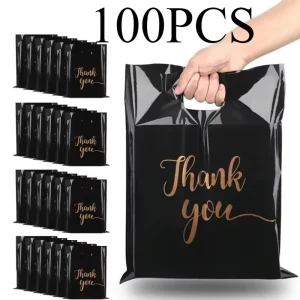 שקיות תודה שחורות 100 יח'- אריזת מתנה איכותית