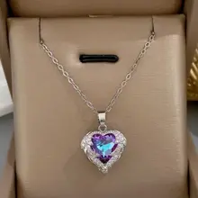 שרשרת לב נירוסטה- תכשיט אופנה יוניסקס עם קריסטל