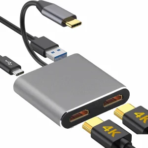 תחנת עגינה USB-C 4K למחשב - טעינה מהירה, צגים כפולים