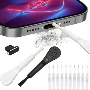 תקע אבק למטען iPhone - מברשת ניקוי + ניקיון לאוזניות