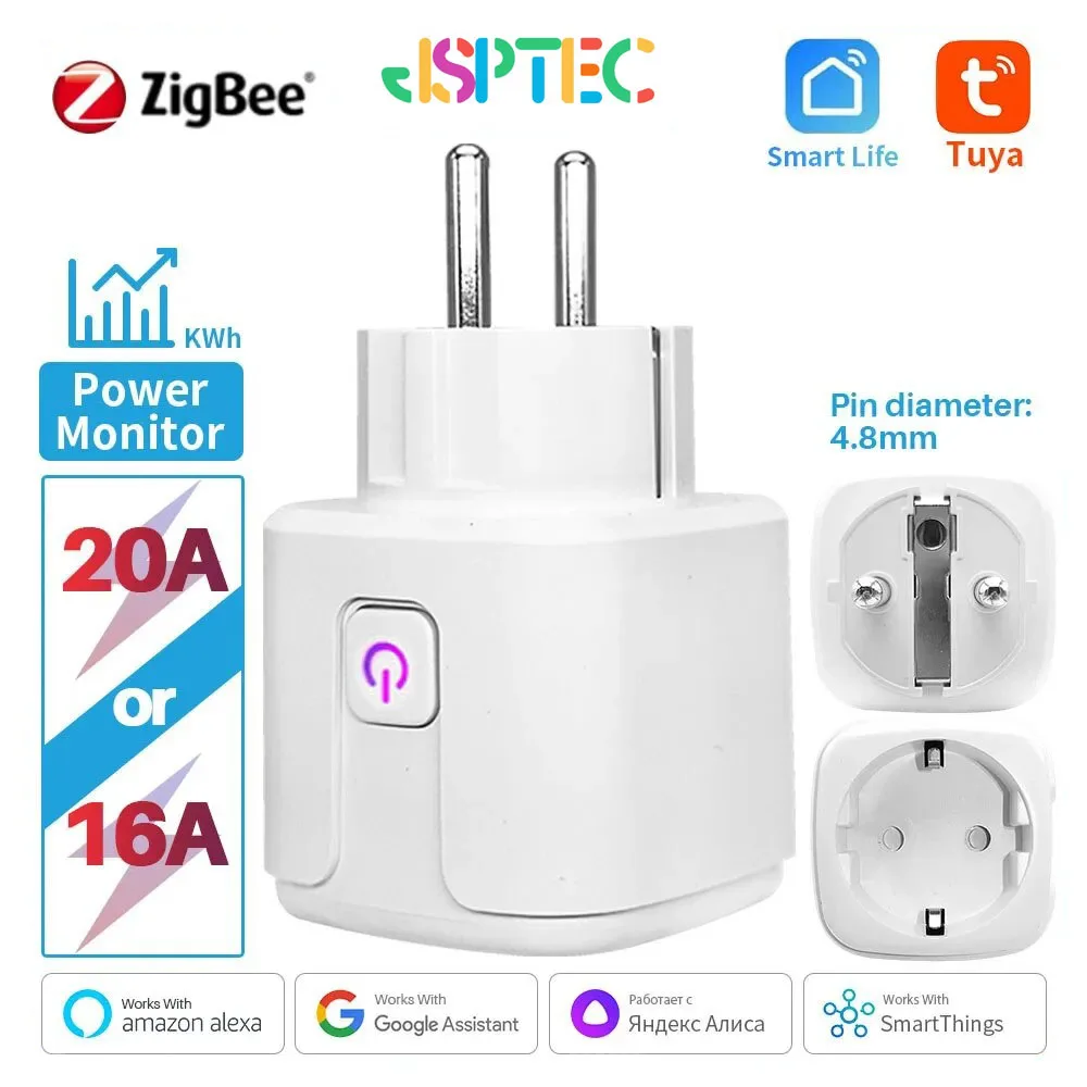 תקע חכם Tuya Zigbee 20A - ניטור צריכה ושליטה קולית