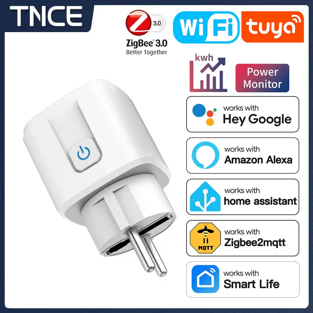 תקע חכם Tuya - שקע חשמל WiFi,Zigbee, ניטור והפעלה קולית