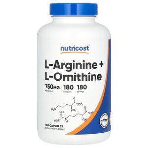 L-Arginine + L-Ornithine Nutricost - 180 כמוסות