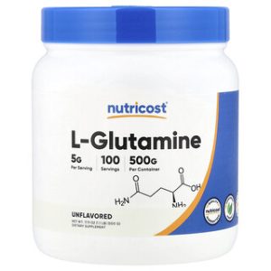 L-גלוטמין Nutricost - תוסף תזונה ללא טעם 500 גרם