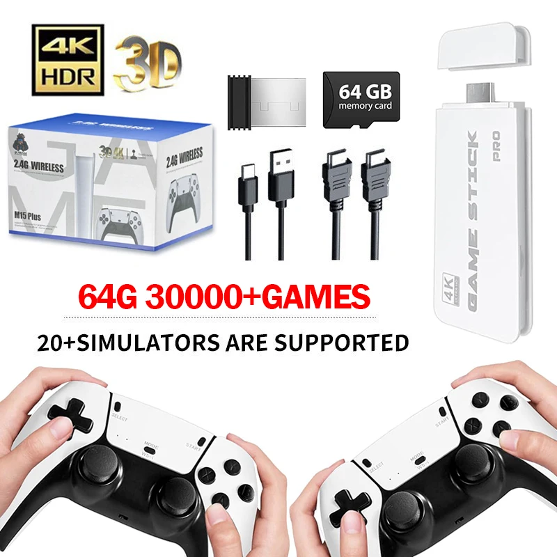 M15 4K TV Game Stick - קונסולת רטרו 64GB עם 30K+ משחקים