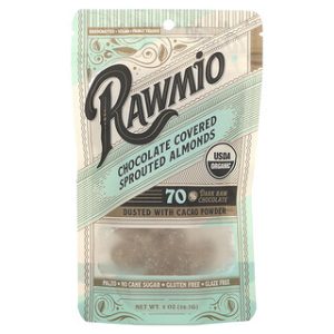Rawmio - שקדים מצופים שוקולד מונבטים 2oz