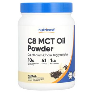 אבקת C8 MCT Nutricost - בטעם וניל , 454 גרם