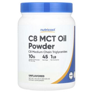 אבקת שמן MCT C8 Nutricost - 454 גרם - ללא טעם