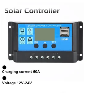 בקר טעינה סולארי 60A - 12V,24V עם תצוגת LCD
