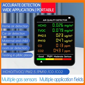 גלאי איכות אוויר נייד- CO2 TVOC HCHO PM2.5 PM10 עם התראה
